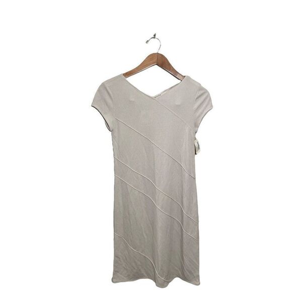 DKNY Retro Sheath Rayon Dress Size P XS Short Sleeve Stretch Y2K Stone Beige NWT - Picture 1 of 8